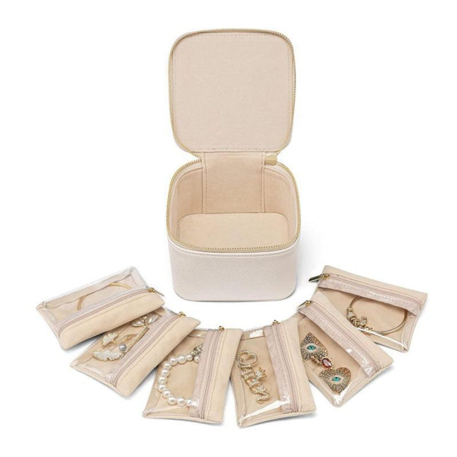 Luxury Leather Jewelry Box - Necklace, Ring & Earring Organizer for Women (4.7x4.7x2.9 inches).