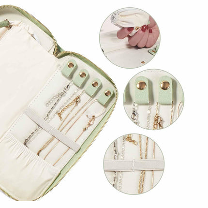 Pink Portable Travel Jewelry Organizer - Anti-Tangle Storage for Necklaces, Earrings, Rings & Bracelets (24.9x11.4 cm).