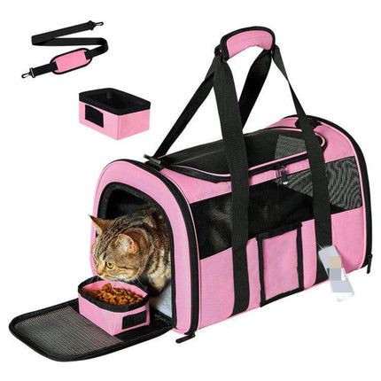 Pink Large Cat & Small Dog Carrier - Soft-Sided, Foldable & Breathable Pet Travel Bag (43x30x28 cm).
