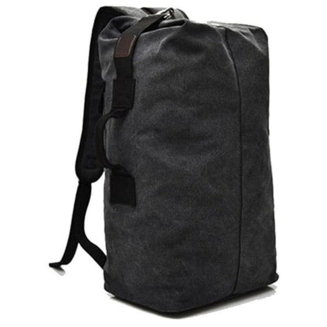Black Vintage Canvas Backpack Large Capacity Rucksack for Travel and Hiking Rugged Retro Daypack for Men and Students Ideal for Australian Outdoors.
