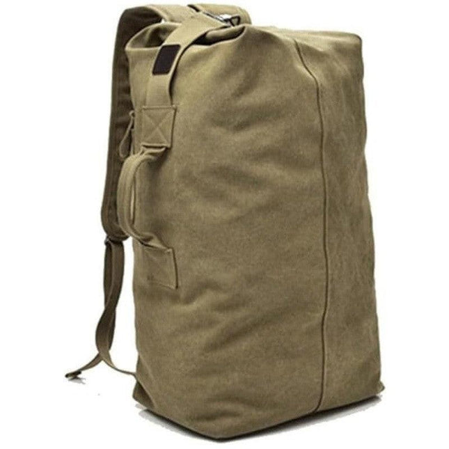 Khaki Vintage Canvas Backpack Large Capacity Rucksack for Travel and Hiking Rugged Retro Daypack for Men and Students Ideal for Australian Outdoors.