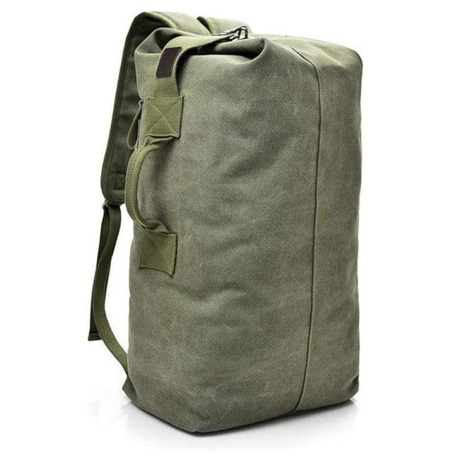 Green Vintage Canvas Backpack Large Capacity Rucksack for Travel and Hiking Rugged Retro Daypack for Men and Students Ideal for Australian Outdoors.