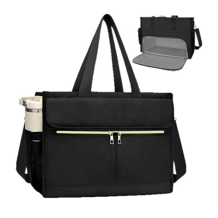 Black Large Capacity Insulated Lunch Tote Bag with Shoulder Strap Leakproof Cooler Handbag Multi-Pocket Work Organizer for Office and Picnics.