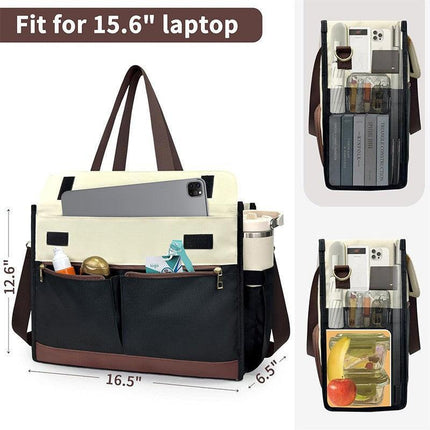 Black-brown Large Capacity Insulated Lunch Tote Bag with Shoulder Strap Leakproof Cooler Handbag Multi-Pocket Work Organizer for Office and Picnics.