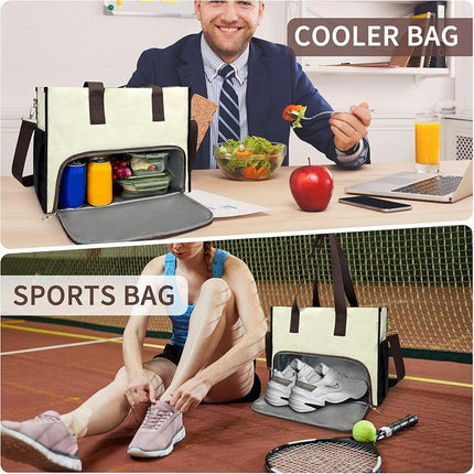 Black-brown Large Capacity Insulated Lunch Tote Bag with Shoulder Strap Leakproof Cooler Handbag Multi-Pocket Work Organizer for Office and Picnics.
