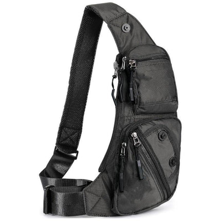 Black Tactical Style Sling Bag Crossbody Chest Pack Lightweight Daypack for Travel Hiking and Cycling Fits 8.3 Inch Notebook Ideal for Australian Outdoors.