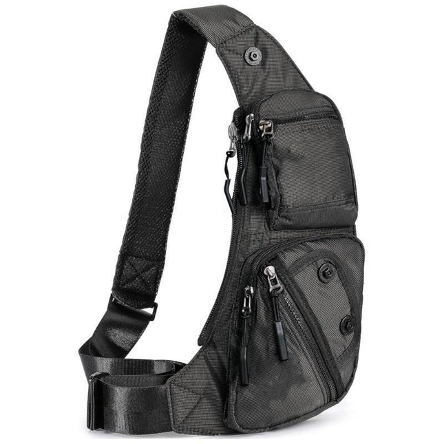 Black Tactical Style Sling Bag Crossbody Chest Pack Lightweight Daypack for Travel Hiking and Cycling Fits 8.3 Inch Notebook Ideal for Australian Outdoors.