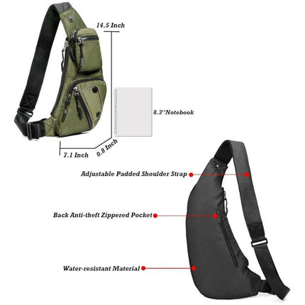 Green Tactical Style Sling Bag Crossbody Chest Pack Lightweight Daypack for Travel Hiking and Cycling Fits 8.3 Inch Notebook Ideal for Australian Outdoors.