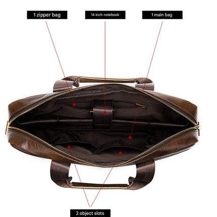 Black Men's Vintage Genuine Leather Briefcase 14 Inch Laptop Messenger Bag Business Shoulder Satchel with Dual Front Pockets Ideal for Office Work.
