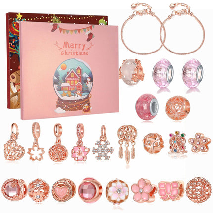 Christmas Advent Calendar DIY Charm Bracelet Kit Rose Gold Jewellery Making Blind Box Gift Set for Girls and Teens.