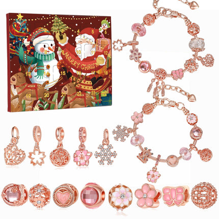 Christmas Advent Calendar DIY Charm Bracelet Kit Rose Gold Jewellery Making Blind Box Gift Set for Girls and Teens.