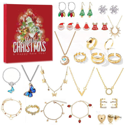 Santa Claus Edition Christmas Jewellery Advent Calendar 24 Day Countdown Blind Box Set Includes Earrings Rings Necklaces and Bracelets Festive Gift for Her.