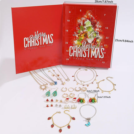 Christmas Jewellery Advent Calendar 24 Day Countdown Blind Box Set Includes Earrings Rings Necklaces and Bracelets Festive Gift for Her.