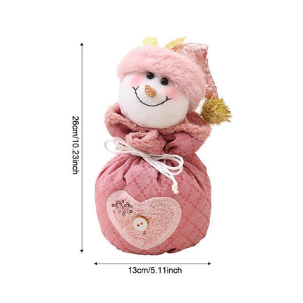 3 Pack Pink Christmas Drawstring Gift Bags Plush 3D Santa Snowman Reindeer Candy Pouches for Holiday Favours.