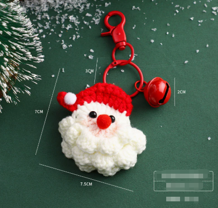 Handmade Christmas Crochet Keychain Knitted Yarn Keyring with Floating Display Case Festive Bag Charm Ideal for Kris Kringle and Stocking Stuffers.