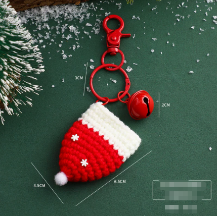 Handmade Christmas Crochet Keychain Knitted Yarn Keyring with Floating Display Case Festive Bag Charm Ideal for Kris Kringle and Stocking Stuffers.