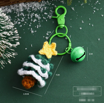 Handmade Christmas Crochet Keychain Knitted Yarn Keyring with Floating Display Case Festive Bag Charm Ideal for Kris Kringle and Stocking Stuffers.