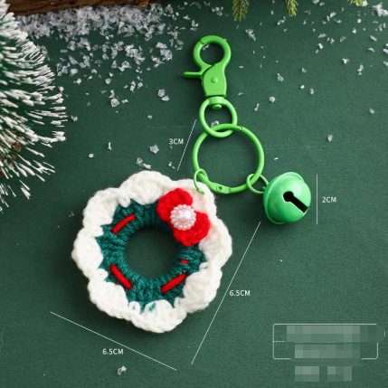 Handmade Christmas Crochet Keychain Knitted Yarn Keyring with Floating Display Case Festive Bag Charm Ideal for Kris Kringle and Stocking Stuffers.
