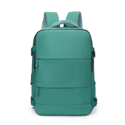 Green 25L Travel Laptop Backpack with Shoe Compartment 180 Degree Opening Carry On Rucksack Fits 14 Inch Laptop Ideal for Business and Weekends.