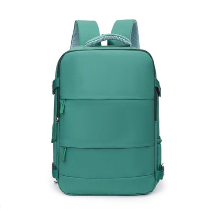 Green 25L Travel Laptop Backpack with Shoe Compartment 180 Degree Opening Carry On Rucksack Fits 14 Inch Laptop Ideal for Business and Weekends.
