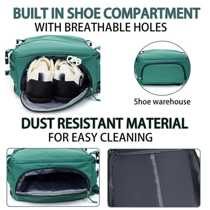 Green 25L Travel Laptop Backpack with Shoe Compartment 180 Degree Opening Carry On Rucksack Fits 14 Inch Laptop Ideal for Business and Weekends.