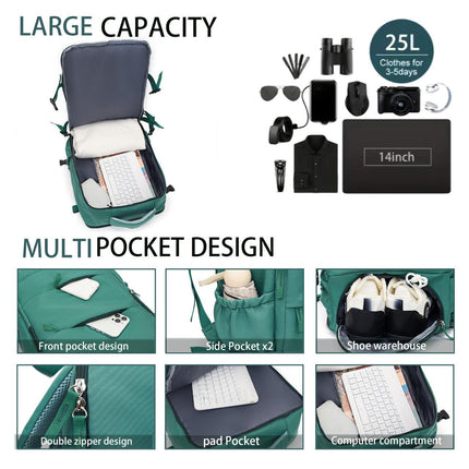 White 25L Travel Laptop Backpack with Shoe Compartment 180 Degree Opening Carry On Rucksack Fits 14 Inch Laptop Ideal for Business and Weekends.