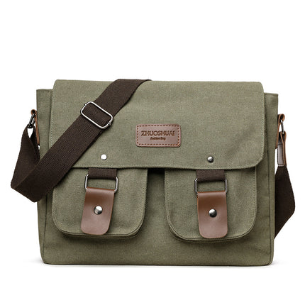 Army Green Vintage Canvas Messenger Bag Men Crossbody Satchel Durable Shoulder Bag for Work and Travel Multi Pocket Casual Daypack.