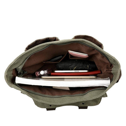Grey Vintage Canvas Messenger Bag Men Crossbody Satchel Durable Shoulder Bag for Work and Travel Multi Pocket Casual Daypack.