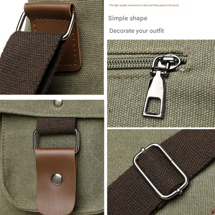 Grey Vintage Canvas Messenger Bag Men Crossbody Satchel Durable Shoulder Bag for Work and Travel Multi Pocket Casual Daypack.
