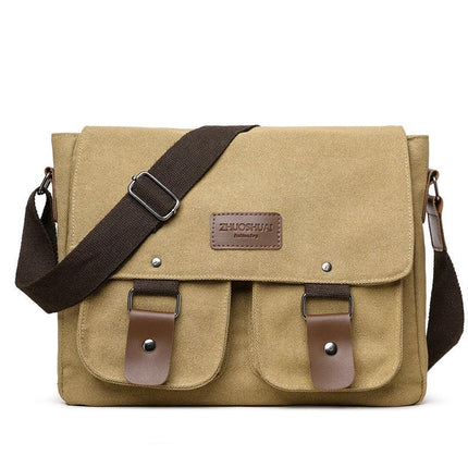 Dark Kahaki Vintage Canvas Messenger Bag Men Crossbody Satchel Durable Shoulder Bag for Work and Travel Multi Pocket Casual Daypack.