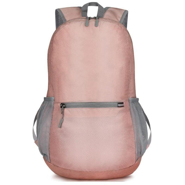 Pink Ultra Lightweight Foldable Backpack Packable Daypack Compact Travel Rucksack with Mesh Pockets Ideal for Outdoor Adventures.