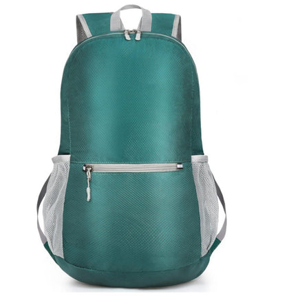 Green Ultra Lightweight Foldable Backpack Packable Daypack Compact Travel Rucksack with Mesh Pockets Ideal for Outdoor Adventures.