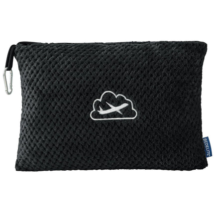 Black 2-in-1 Premium Travel Blanket and Pillow Soft Fleece Airplane Throw 165cm x 100cm Foldable Cushion with Luggage Clip Ideal for Flights and Road Trips.