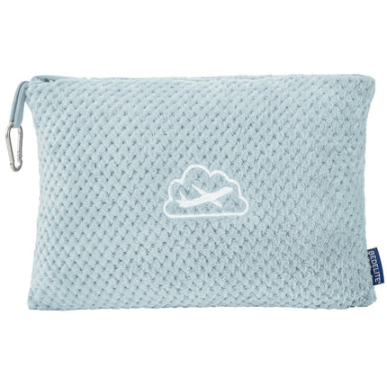 Light Blue 2-in-1 Premium Travel Blanket and Pillow Soft Fleece Airplane Throw 165cm x 100cm Foldable Cushion with Luggage Clip Ideal for Flights and Road Trips.