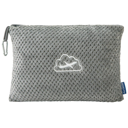 Grey 2-in-1 Premium Travel Blanket and Pillow Soft Fleece Airplane Throw 165cm x 100cm Foldable Cushion with Luggage Clip Ideal for Flights and Road Trips.