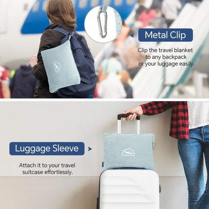 Grey 2-in-1 Premium Travel Blanket and Pillow Soft Fleece Airplane Throw 165cm x 100cm Foldable Cushion with Luggage Clip Ideal for Flights and Road Trips.