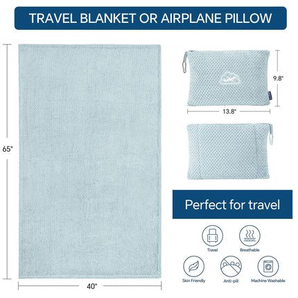 Grey 2-in-1 Premium Travel Blanket and Pillow Soft Fleece Airplane Throw 165cm x 100cm Foldable Cushion with Luggage Clip Ideal for Flights and Road Trips.
