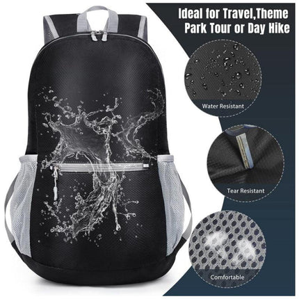 Grey Ultra Lightweight Foldable Backpack Packable Daypack Compact Travel Rucksack with Mesh Pockets Ideal for Outdoor Adventures.