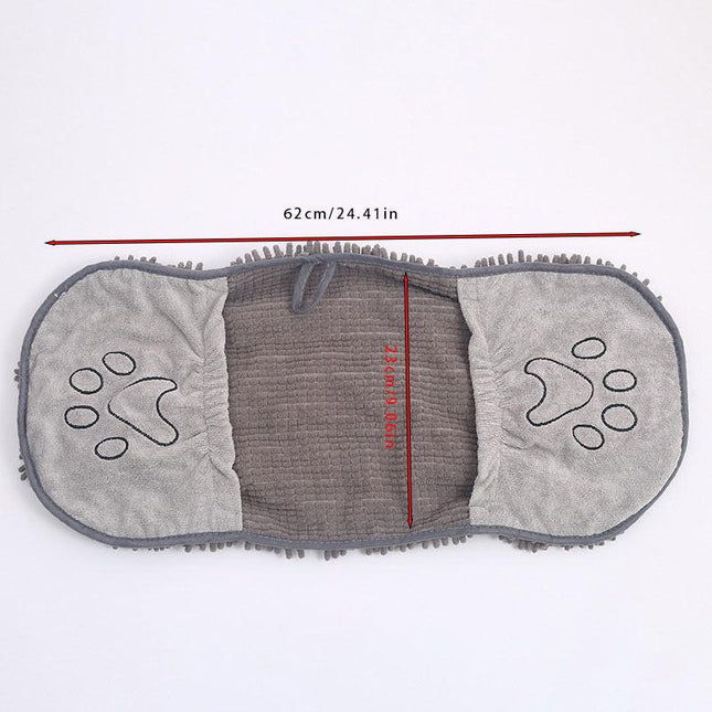 Grey Super Absorbent Pet Drying Towel with Hand Pockets Soft Chenille Microfiber Dog Bath Towel Quick Dry for Cats and Dogs after Grooming or Beach.