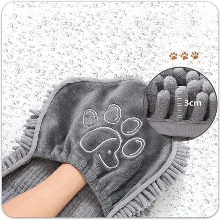 Yellow Super Absorbent Pet Drying Towel with Hand Pockets Soft Chenille Microfiber Dog Bath Towel Quick Dry for Cats and Dogs after Grooming or Beach.