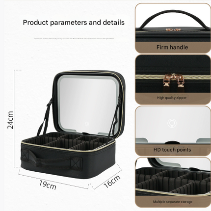 Portable Makeup Case with LED Light Mirror Travel Cosmetic Bag Organiser Adjustable Dividers Large Capacity Vanity Box for Women.