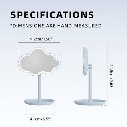 Blue Cute Cloud Shaped LED Makeup Mirror Desktop Vanity Light with Storage Tray 360 Rotation Cordless Cosmetic Beauty Tool.