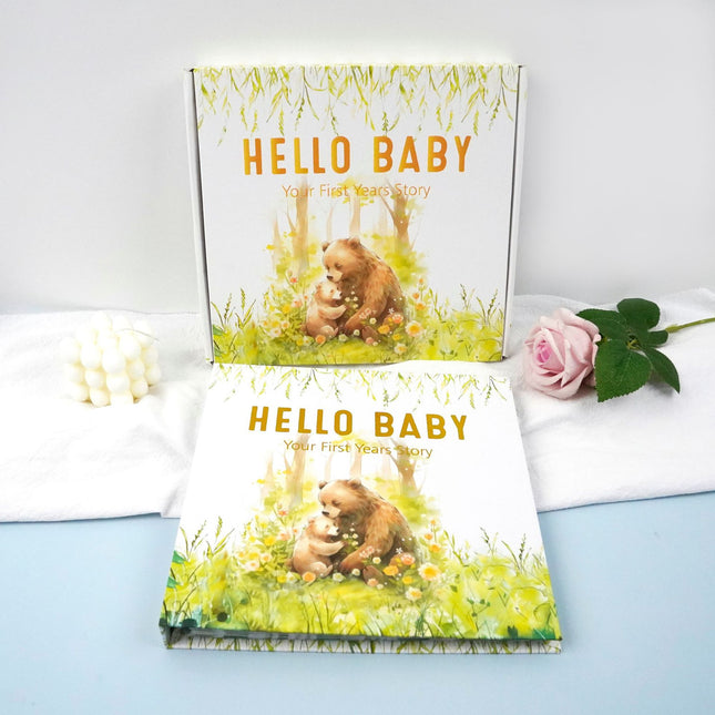 Little Bear Cub Printed Baby Memory Book with Gift Box Hardcover Milestone Journal Your First Years Story Cute Bunny Theme for Boys Girls Pregnancy to Toddler Keepsake.