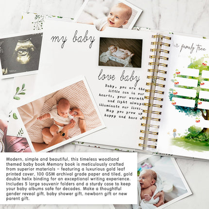Little Bear Cub Printed Baby Memory Book with Gift Box Hardcover Milestone Journal Your First Years Story Cute Bunny Theme for Boys Girls Pregnancy to Toddler Keepsake.