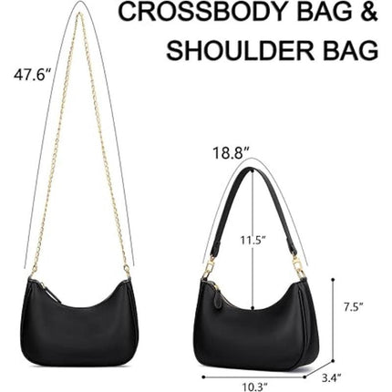 Women's Retro Shoulder Bag Classic 90s Style Underarm Purse Faux Leather Crescent Hobo Handbag with Zipper for Daily Use and Evening.