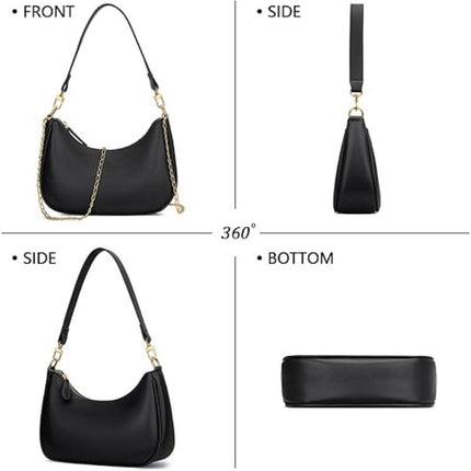 Women's Retro Shoulder Bag Classic 90s Style Underarm Purse Faux Leather Crescent Hobo Handbag with Zipper for Daily Use and Evening.