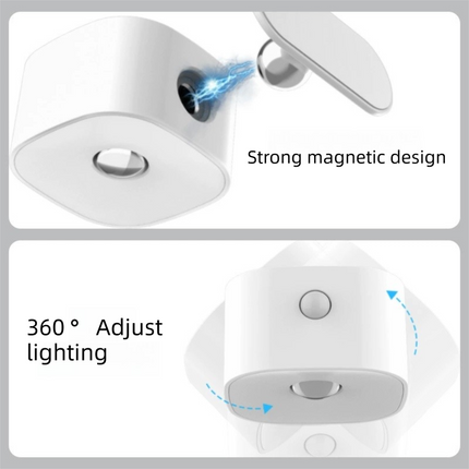 White Rechargeable Motion Sensor Wall Light Dual Light Source Magnetic LED Night Lamp with 3 Brightness Levels and Type-C Charging for Hallway and Bedroom.
