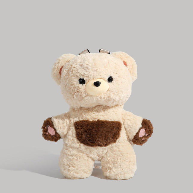 Beige Bear Cute Plush Teddy Bear Backpack Stuffed Animal Rucksack Convertible Shoulder Bag for Girls and Teens Brown Novelty Gift.