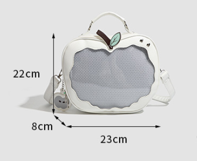 Red Cute Apple Shaped Ita Bag Convertible Backpack Crossbody Purse with Mesh Pin Display Window for Teen Girls and Daily Use.