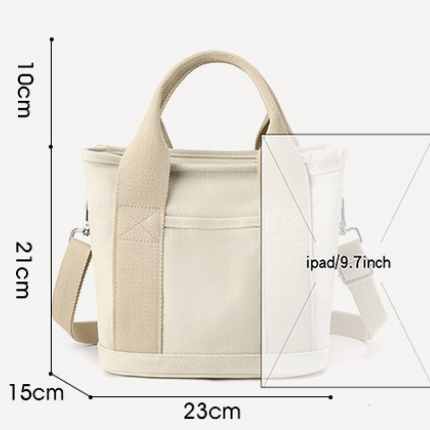 Grey Small Canvas Tote Bag Crossbody Lunch Handbag with Adjustable Strap Fits 9.7 Inch Tablet for Women Daily Work and Travel.